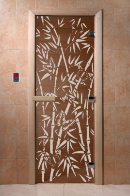 Дверь для сауны DoorWood Бамбук и бабочки бронза 70х190, коробка ольха